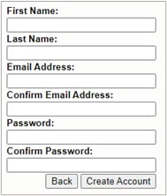 Screenshot of registration fields